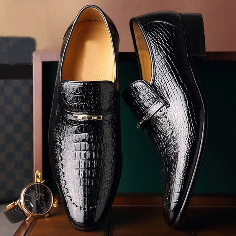 Classic Dress Shoes for Men Leather Shoes PU Crocodile Business Casual Formal Sneakers Plus Size Office Wedding Party Oxfords