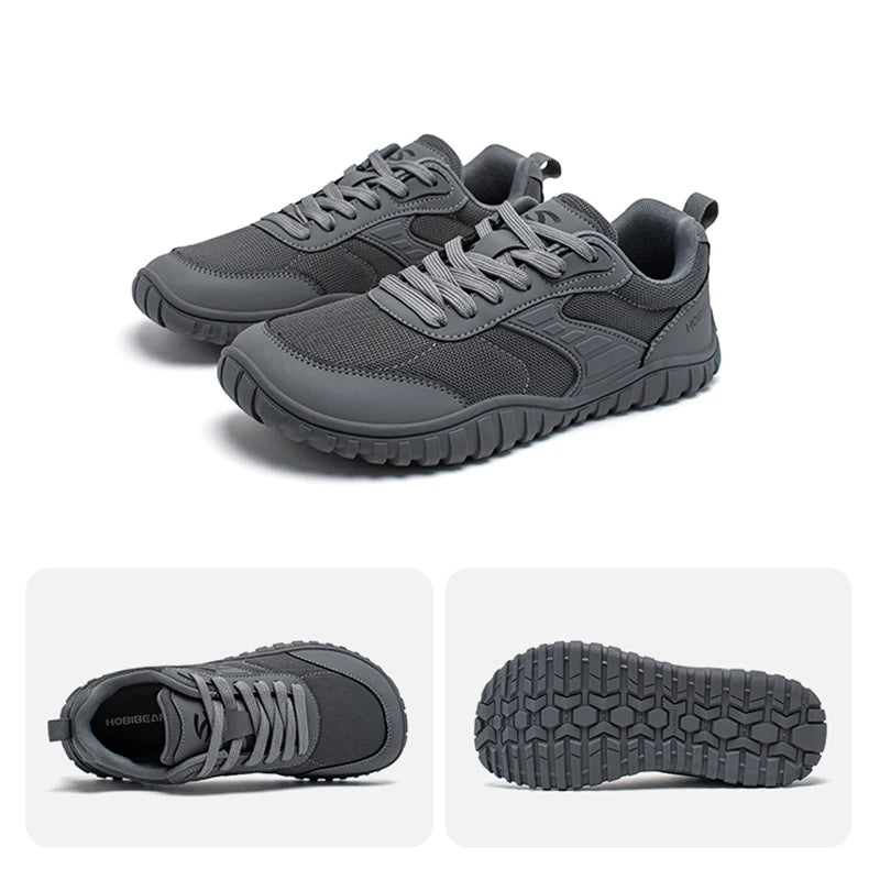 HOBIBEAR Minimalist Wide Toe Shoes Mens Womens Artificial Leather Running Sneakers Lace Up Lightweight Breathable Walking Shoes
