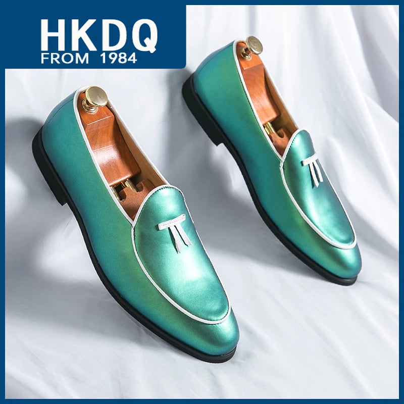 HKDQ Fashion Purple Men's Dress Shoes Trendy Slip-on Social Elegant Evening Shoes Man Lightweight Leather Loafers Shoes For Men