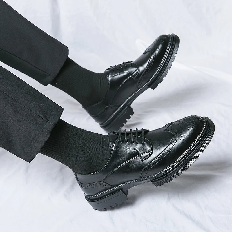 Oxford Shoes Genuine Calfskin Leather Brogue Dress Shoes Classic Business Formal Shoes Man Handcrafted Mens
