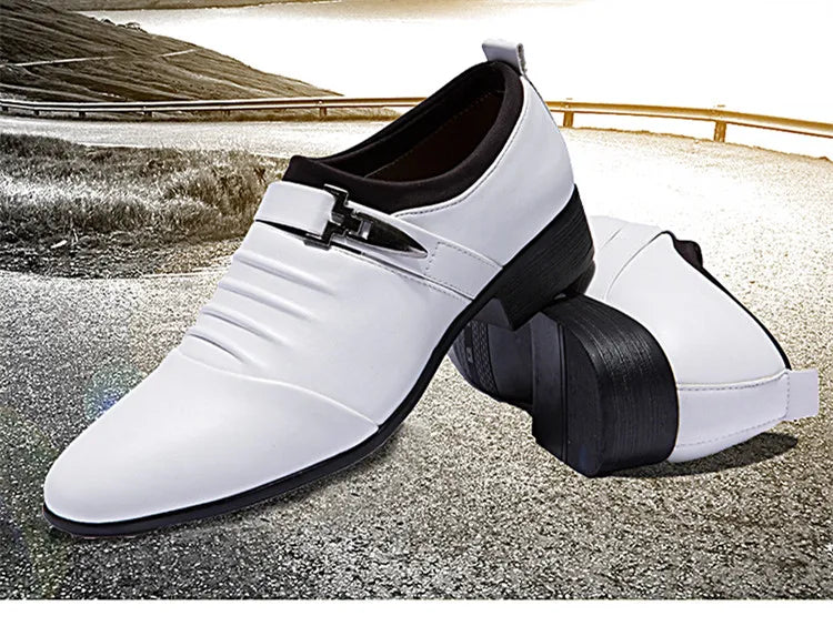 Cheap White Men's Dress Shoes Pointed-Toe Slip-On Leather Shoes Man Big Size 38-48 Casual Business Shoes Men zapatos para hombre