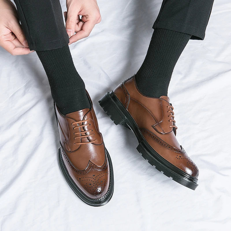 Oxford Shoes Genuine Calfskin Leather Brogue Dress Shoes Classic Business Formal Shoes Man Handcrafted Mens