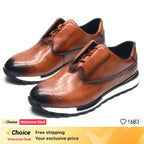 European Luxury Men Sneakers Genuine Cow Leather Monk Strap Basic Double Buckles Wingtip Brogue Casual Office Party Mens Shoes