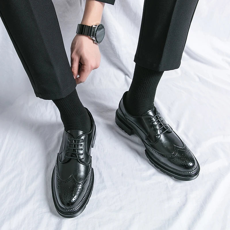 Oxford Shoes Genuine Calfskin Leather Brogue Dress Shoes Classic Business Formal Shoes Man Handcrafted Mens