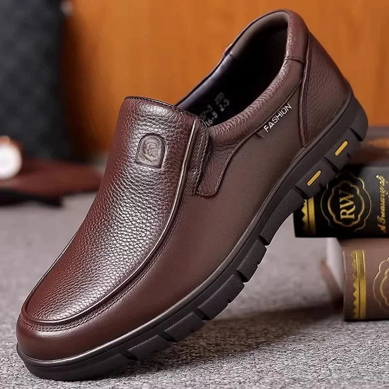 Genuine Leather Men's Shoes Slip-On Driving Shoes Casual Breathable Soft Bottom Anti-Slip Spring Autumn Seasonal Business Formal