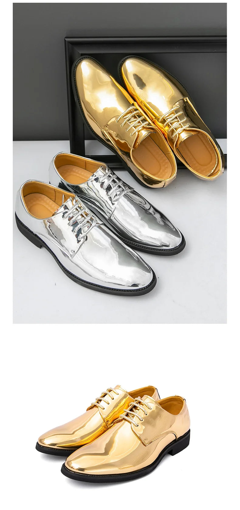 Luxury Silver Man Patent Leather Shoes Large Size 38-50 Party Dress Wedding Shoes Men Pointed toe Leather Shoes Designer Oxford