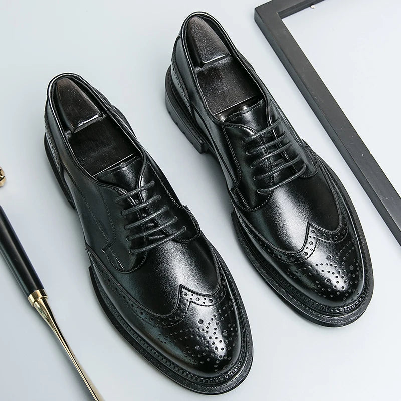 Oxford Shoes Genuine Calfskin Leather Brogue Dress Shoes Classic Business Formal Shoes Man Handcrafted Mens