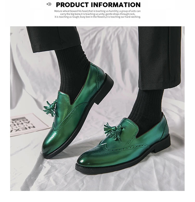 Purple Dress Shoes Man Brogue Shoes Big Size 38-48 Comfortable Slip-On Flat Social Shoe Male Fashion Tassels Mens Leather Shoes