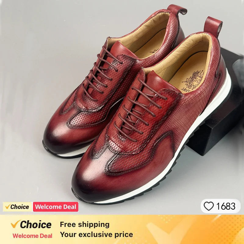 Luxury Business Casual Genuine Natural Cowhide Leather Men's Oxford Sneakers Spring Autumn Crocodile Pattern Anti-slip Footwear