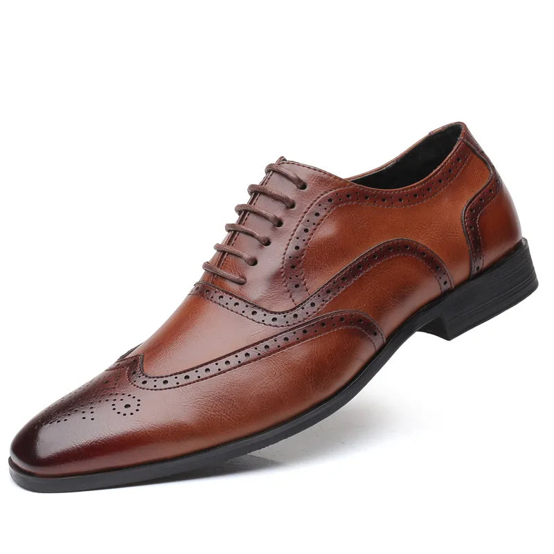 Men's Classic Retro Brogue Shoes Mens Lace-Up Leather Dress Business Office Flats Men Wedding Party Oxfords EUR Sizes 38-48