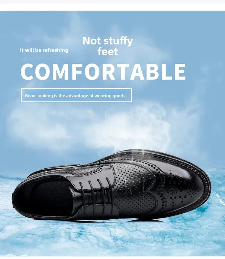 Men's Business Formal Hollow out Brogue Shoes Wedding Casual British Style Leather Shoes Rubber Sole Adult Daily Wear
