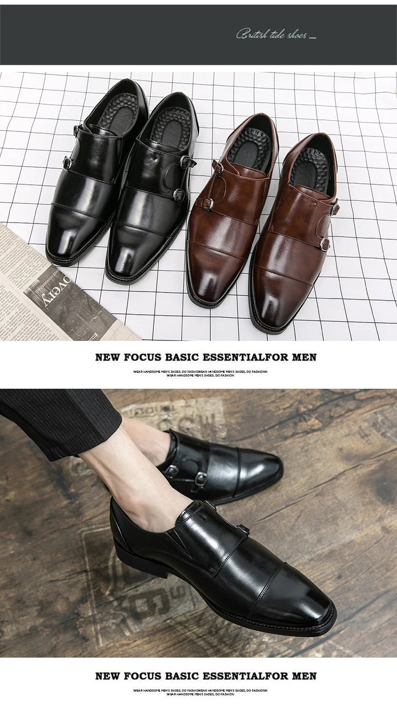 Fashion Designer Formal Slip On Men Dress Shoes New Classic Leather Oxfords For Wedding Party Business Flat Shoes Men's Loafers