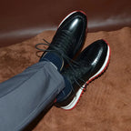 Luxury Business Casual Genuine Natural Cowhide Leather Men's Oxford Sneakers Spring Autumn Crocodile Pattern Anti-slip Footwear