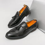 Men's Formal Leather Shoes British Style Tassels Loafers Pointed Toe Breathable Non-Slip Business Casual Wedding Office Shoes