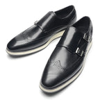European Luxury Men Sneakers Genuine Cow Leather Monk Strap Basic Double Buckles Wingtip Brogue Casual Office Party Mens Shoes
