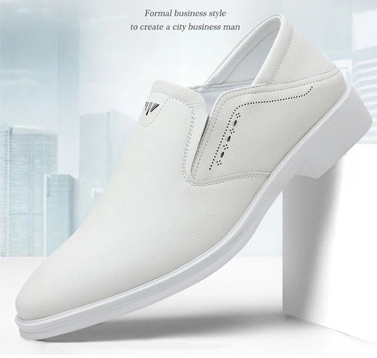 2025 Spring Autumn Men's Dress Shoes Fashion Casual Cow Leather British Pointed Toe Black and White New Designer Shoes Male