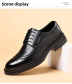 Men's Business Formal Hollow out Brogue Shoes Wedding Casual British Style Leather Shoes Rubber Sole Adult Daily Wear