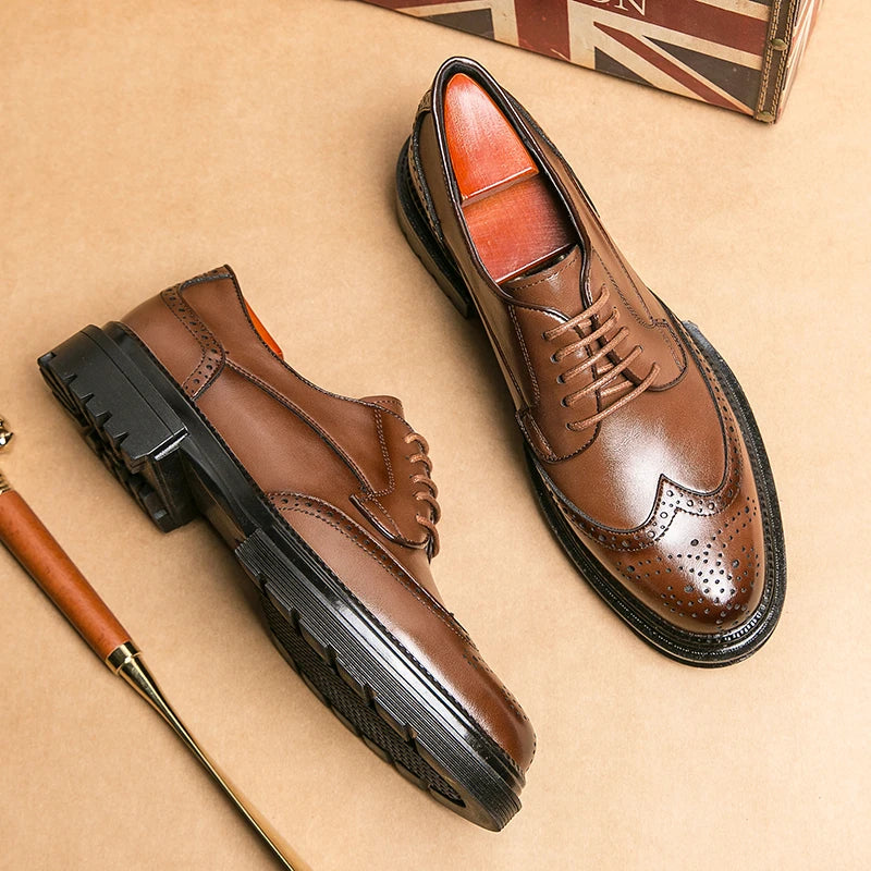 Oxford Shoes Genuine Calfskin Leather Brogue Dress Shoes Classic Business Formal Shoes Man Handcrafted Mens