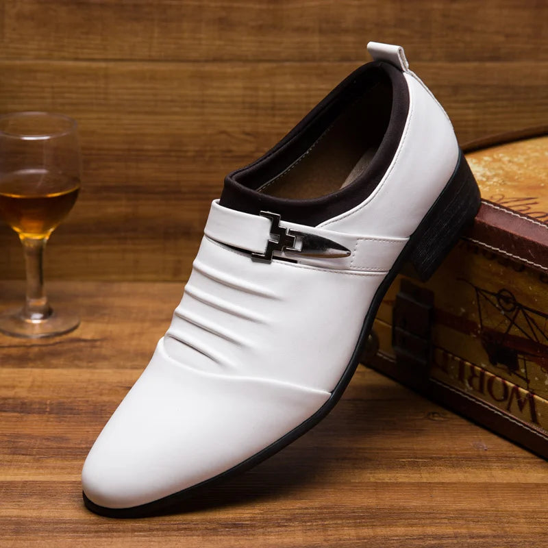 Cheap White Men's Dress Shoes Pointed-Toe Slip-On Leather Shoes Man Big Size 38-48 Casual Business Shoes Men zapatos para hombre