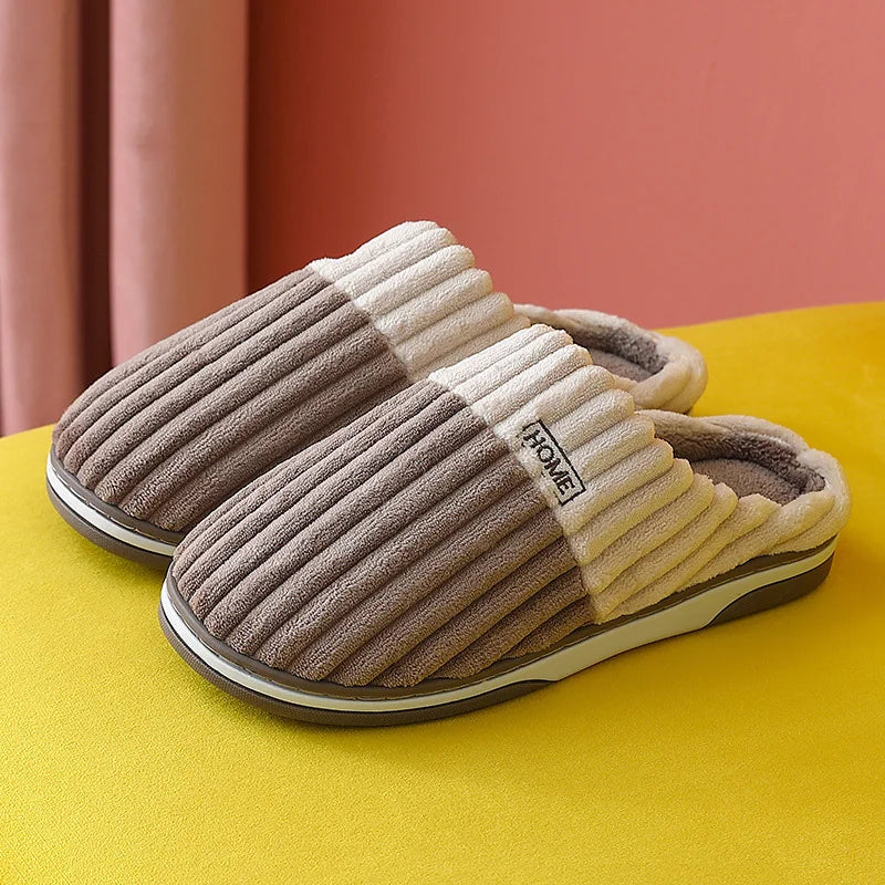Winter Warm Fur Slippers for Men Women Couples House Non Slip Soft Shoes Comfort Flat Heel Home Indoor Bedroom Plush Slippers