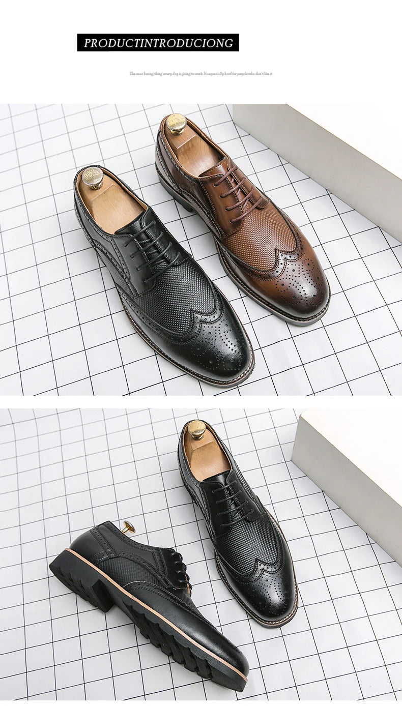 Handmade Mens Wingtip Oxford Shoes Grey Leather Brogue Men's Dress Shoes Classic Business Formal Shoes for Men Zapatillas Hombre