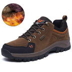 2025 Unisex Leather Hiking Shoes Men Winter Warm Fur Non Slip Sneakers Women Suede Outdoor Footwear Boy Spring Summer Waterproof