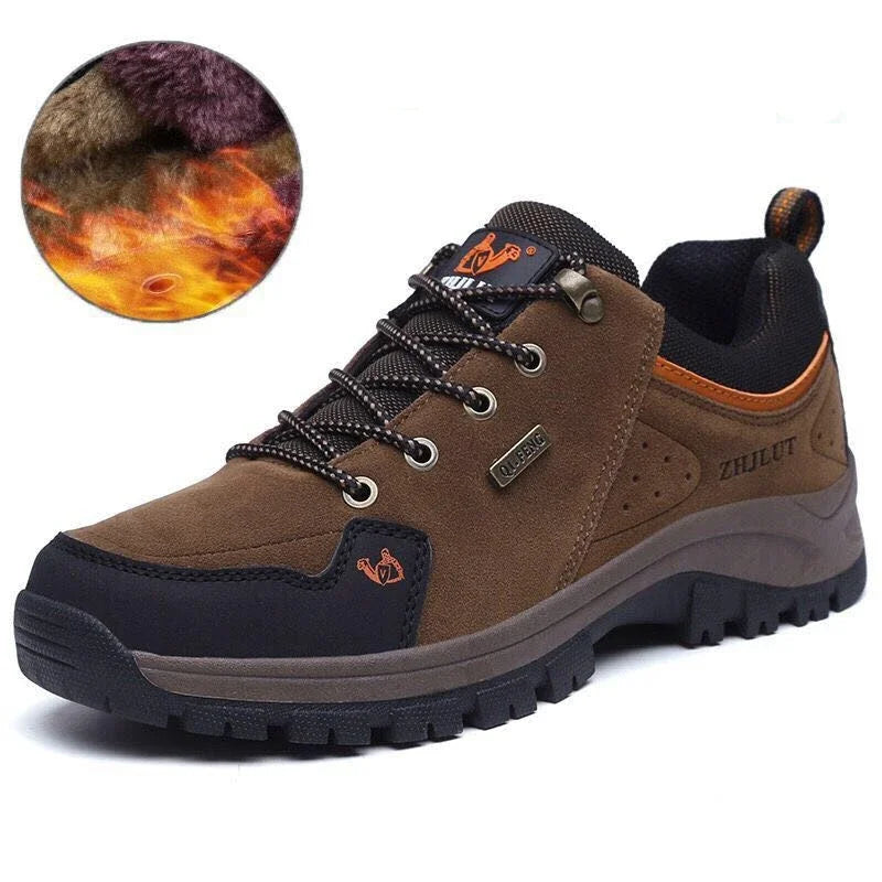 2025 Unisex Leather Hiking Shoes Men Winter Warm Fur Non Slip Sneakers Women Suede Outdoor Footwear Boy Spring Summer Waterproof