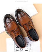 Men's Business Formal Hollow out Brogue Shoes Wedding Casual British Style Leather Shoes Rubber Sole Adult Daily Wear