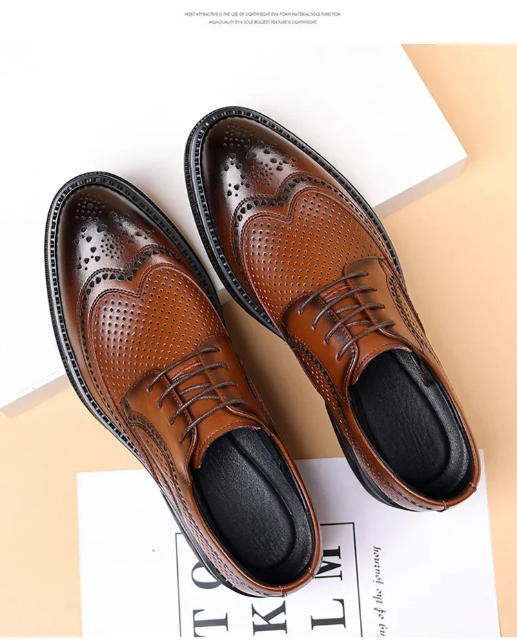 Men's Business Formal Hollow out Brogue Shoes Wedding Casual British Style Leather Shoes Rubber Sole Adult Daily Wear