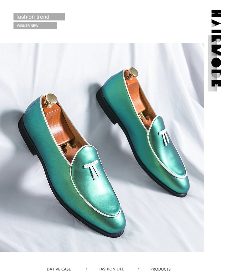 HKDQ Fashion Purple Men's Dress Shoes Trendy Slip-on Social Elegant Evening Shoes Man Lightweight Leather Loafers Shoes For Men