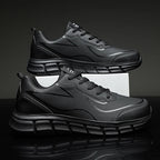 YRZL Black Running Shoes Leather Waterproof Athletic Sneakers Men Wear-resistant Men Walking Sport Shoes Comfortable Men Shoes