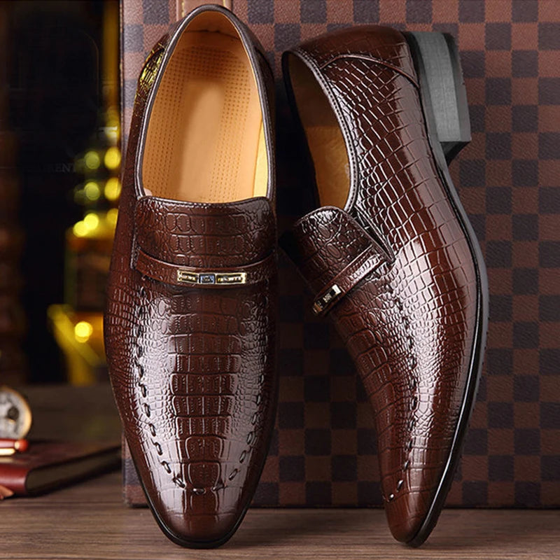 Classic Dress Shoes for Men Leather Shoes PU Crocodile Business Casual Formal Sneakers Plus Size Office Wedding Party Oxfords