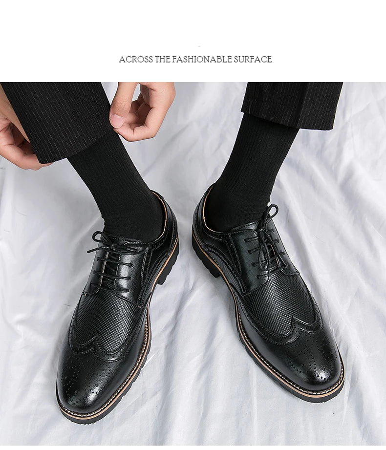 Handmade Mens Wingtip Oxford Shoes Grey Leather Brogue Men's Dress Shoes Classic Business Formal Shoes for Men Zapatillas Hombre