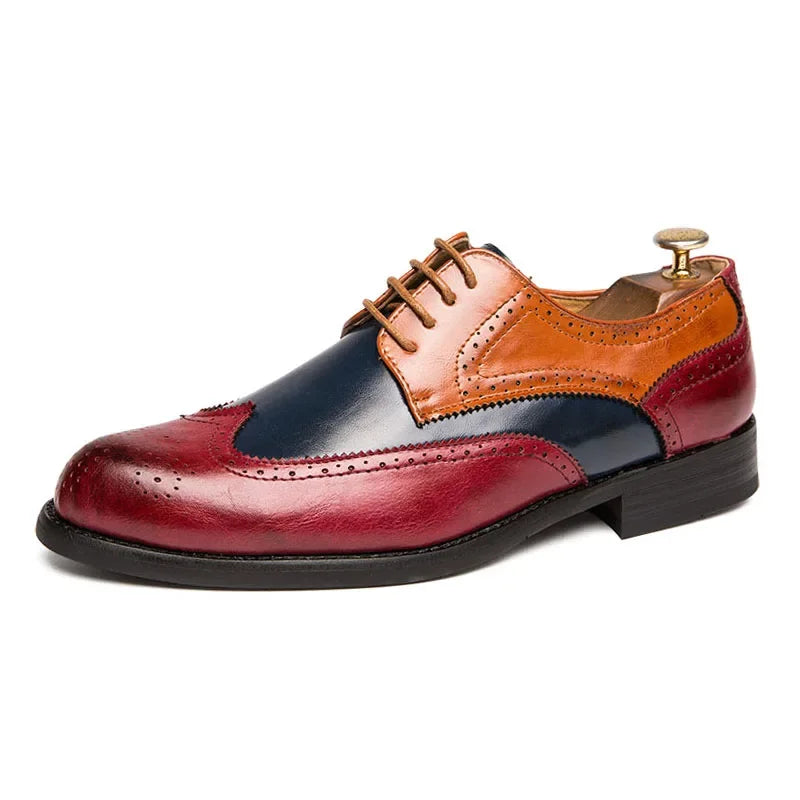 Brown Men's Formal Business Shoes Italian Brand Brogue Color Matching Oxford Dress Leather Shoes Men Fashion Wedding Party Shoes