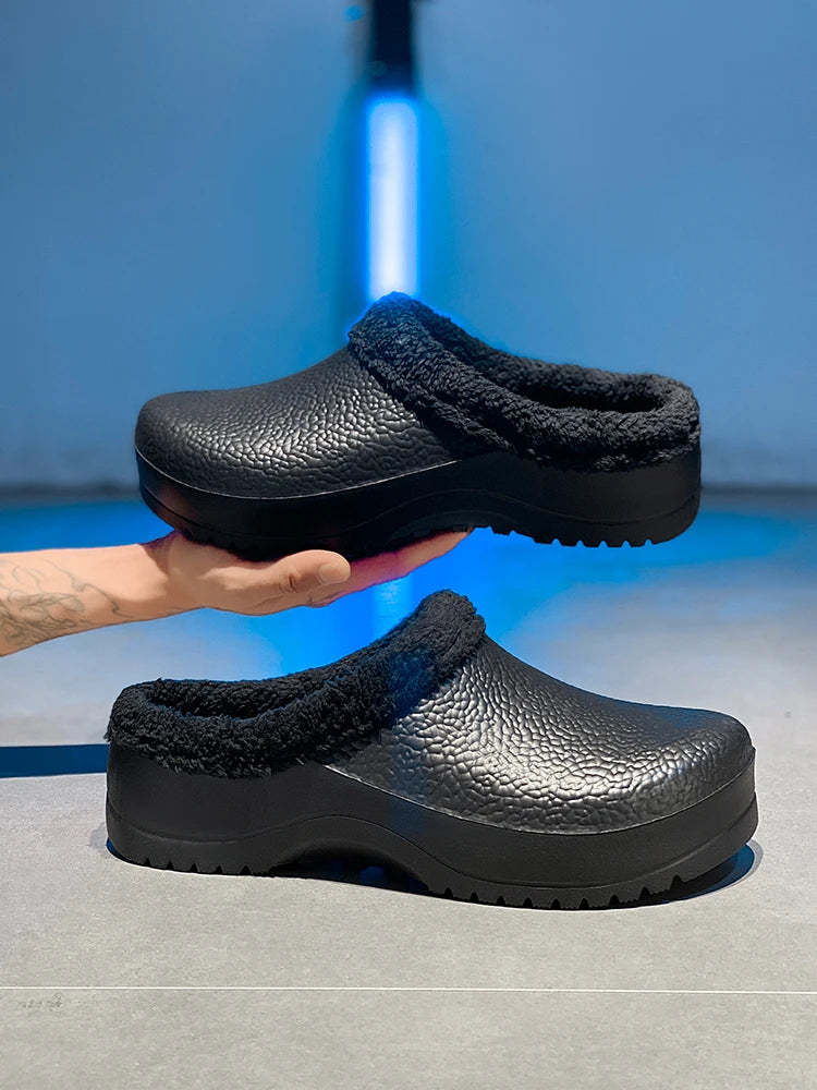Fashion Winter Men's Warm Slippers Cotton Slippers Waterproof Indoor Outdoor Warm Shoes Men Bedroom Home Plush Warm Slippers