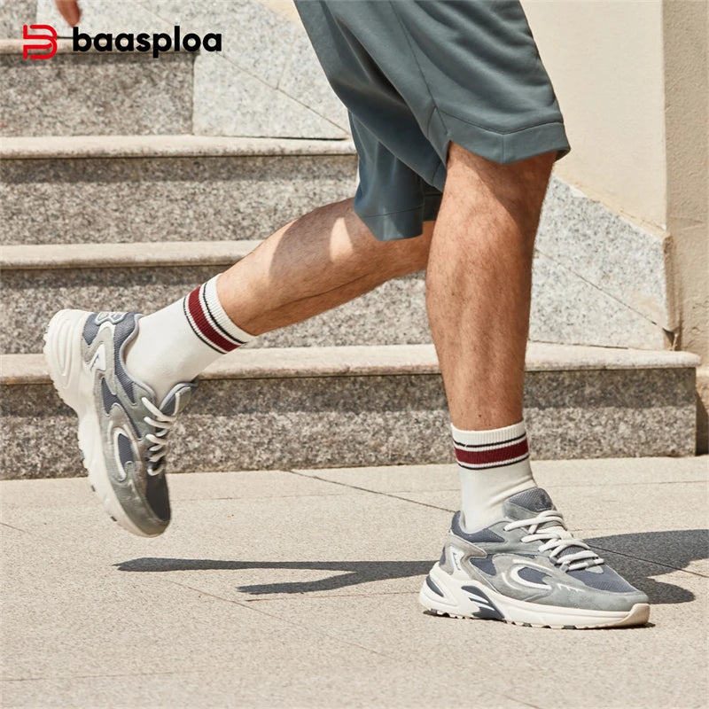 Bassploa Men Running Shoes New Casual Mesh Breathable Lace-Up Sport Shoes Male Fashion Lightweight Non-Slip Walking Shoes
