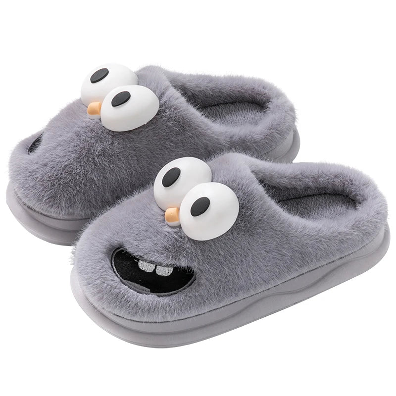 New Funny Cartoon Winter Soft Sole Mens Indoor Floor Non-slip Platform Slides Warm Plush Slippers Male Home Casual Cotton Shoes