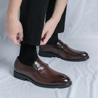 Men's Formal Leather Shoes Classic Style Slip On Loafers Round Toe Breathable Non-Slip Business Dress Wedding Office Casual Shos
