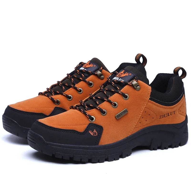 2025 Unisex Leather Hiking Shoes Men Winter Warm Fur Non Slip Sneakers Women Suede Outdoor Footwear Boy Spring Summer Waterproof