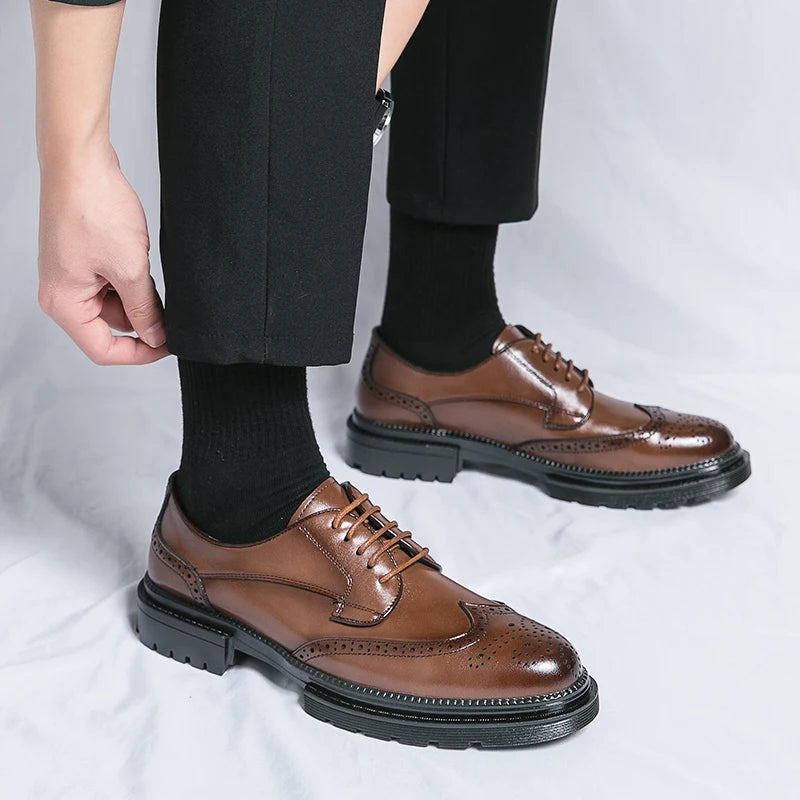 Oxford Shoes Genuine Calfskin Leather Brogue Dress Shoes Classic Business Formal Shoes Man Handcrafted Mens