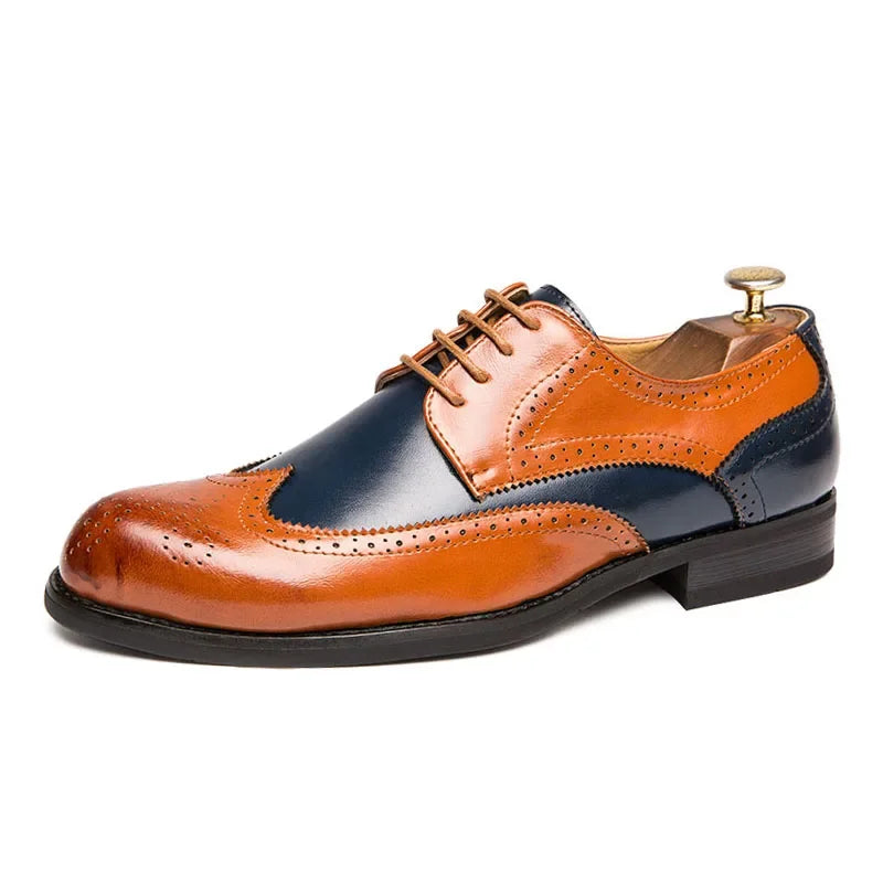 Brown Men's Formal Business Shoes Italian Brand Brogue Color Matching Oxford Dress Leather Shoes Men Fashion Wedding Party Shoes