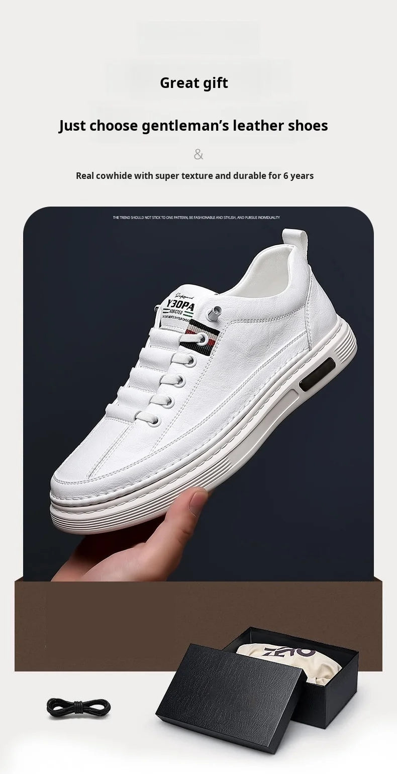 Men's Casual Shoes Spring Autumn Depressurized Breathable Lacefree Leather Shoes Super soft and wear-resistant Men's Board Shoes