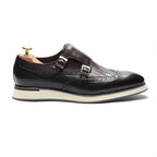European Luxury Men Sneakers Genuine Cow Leather Monk Strap Basic Double Buckles Wingtip Brogue Casual Office Party Mens Shoes