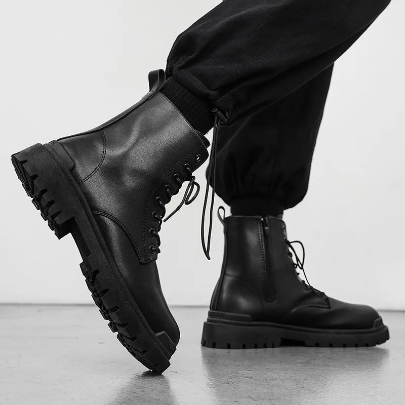 Men's High-quality British Chelsea Luxury Leather Fashion Workwear Motorcycle Trendy Shoes Platform Spring Black Men's Shoes