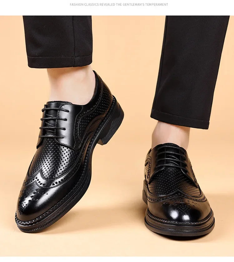 Men's Business Formal Hollow out Brogue Shoes Wedding Casual British Style Leather Shoes Rubber Sole Adult Daily Wear