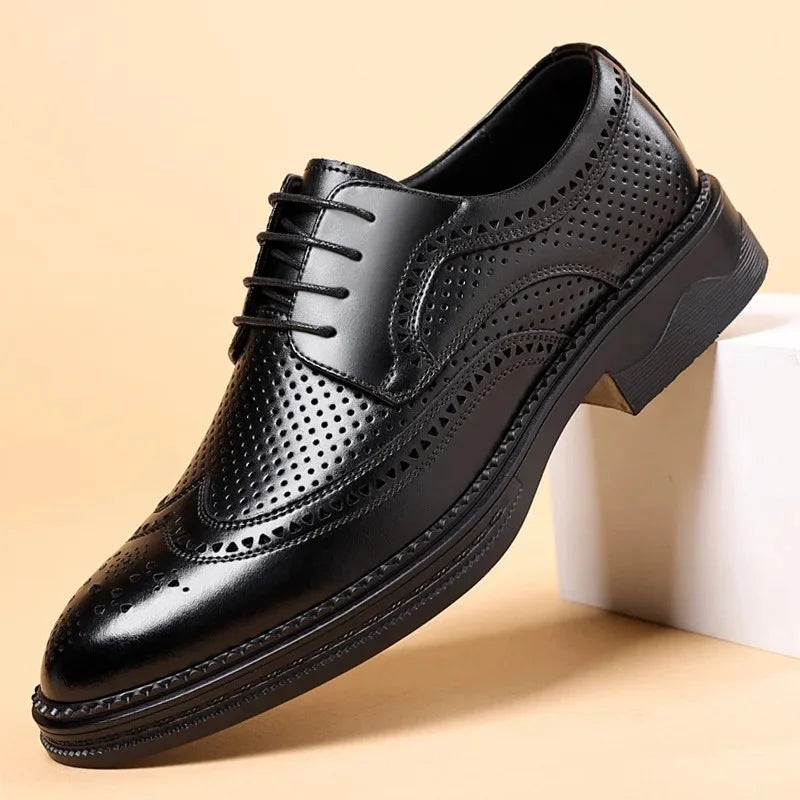 Men's Business Formal Hollow out Brogue Shoes Wedding Casual British Style Leather Shoes Rubber Sole Adult Daily Wear