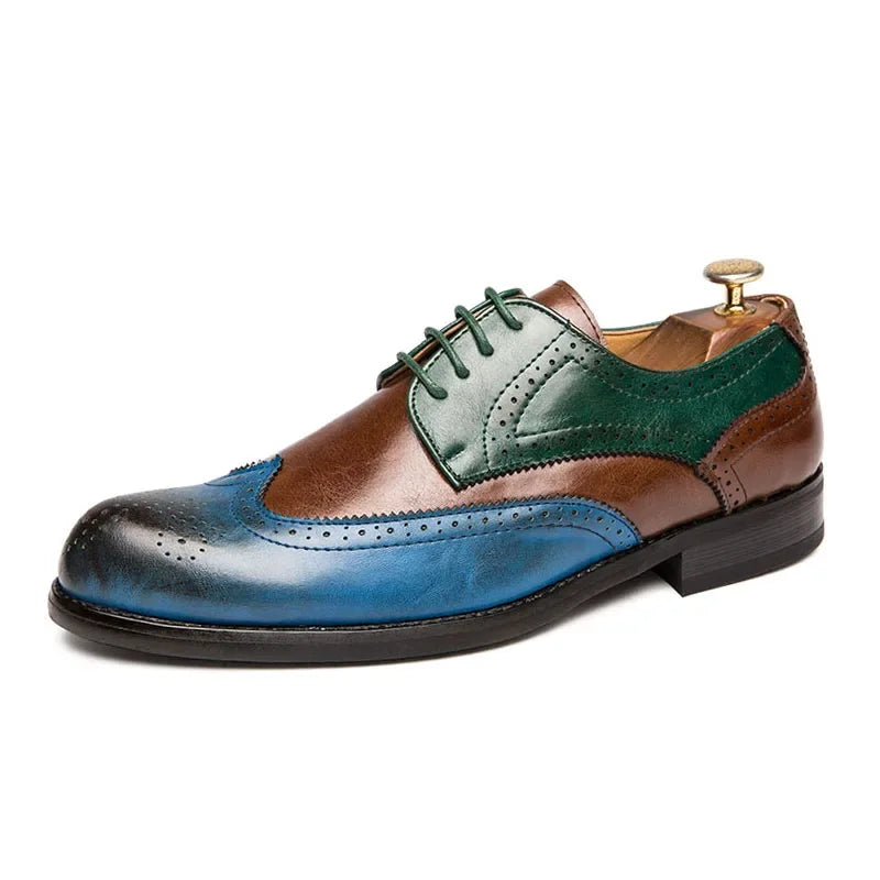 Brown Men's Formal Business Shoes Italian Brand Brogue Color Matching Oxford Dress Leather Shoes Men Fashion Wedding Party Shoes