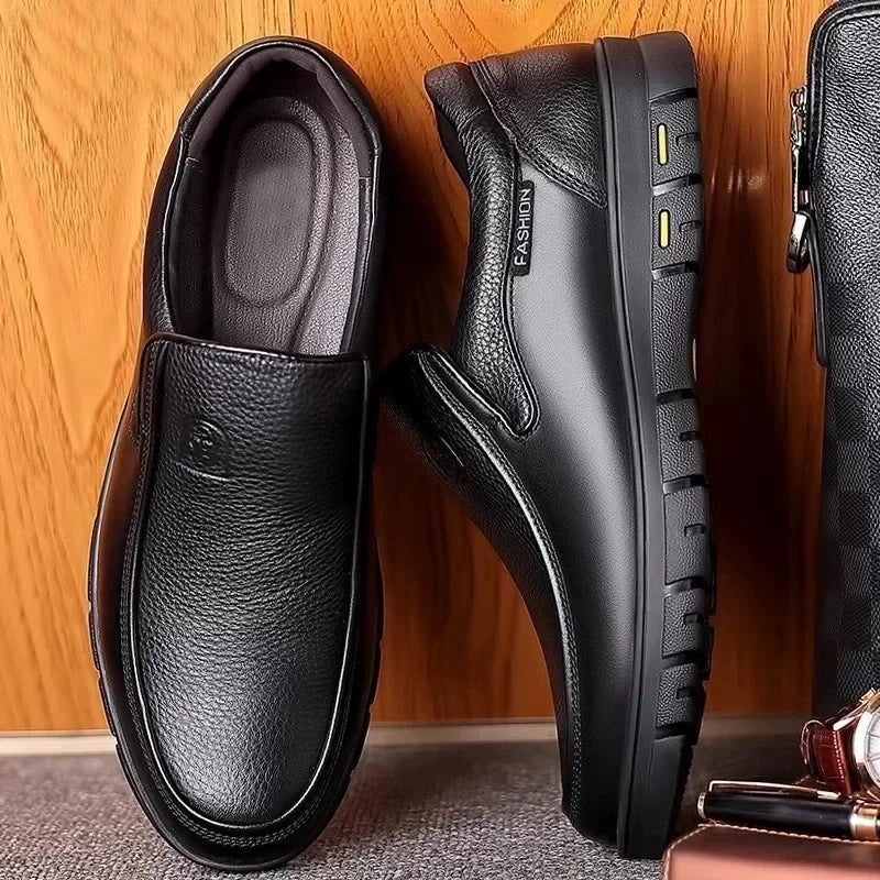 Genuine Leather Men's Shoes Slip-On Driving Shoes Casual Breathable Soft Bottom Anti-Slip Spring Autumn Seasonal Business Formal