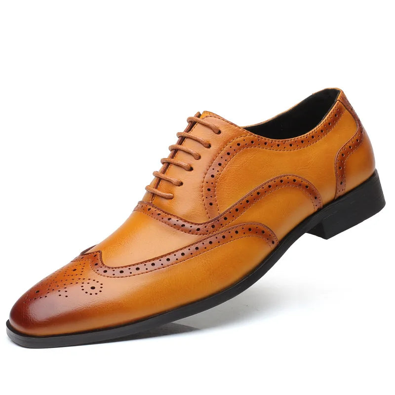 Men's Classic Retro Brogue Shoes Mens Lace-Up Leather Dress Business Office Flats Men Wedding Party Oxfords EUR Sizes 38-48