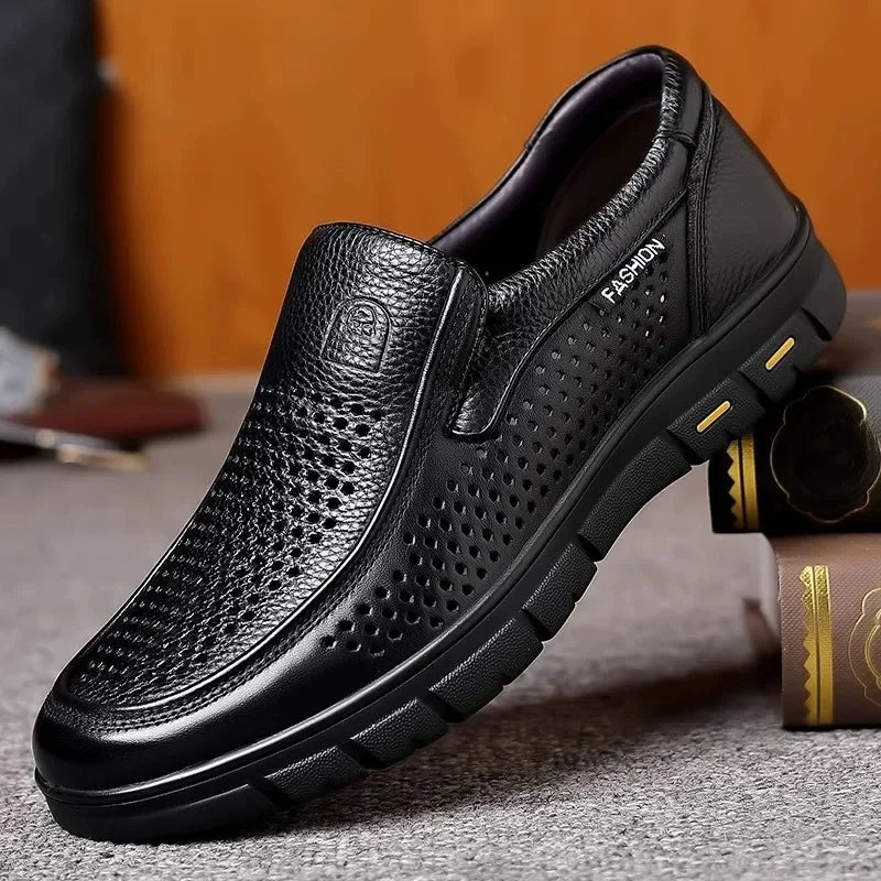 Genuine Leather Men's Shoes Slip-On Driving Shoes Casual Breathable Soft Bottom Anti-Slip Spring Autumn Seasonal Business Formal